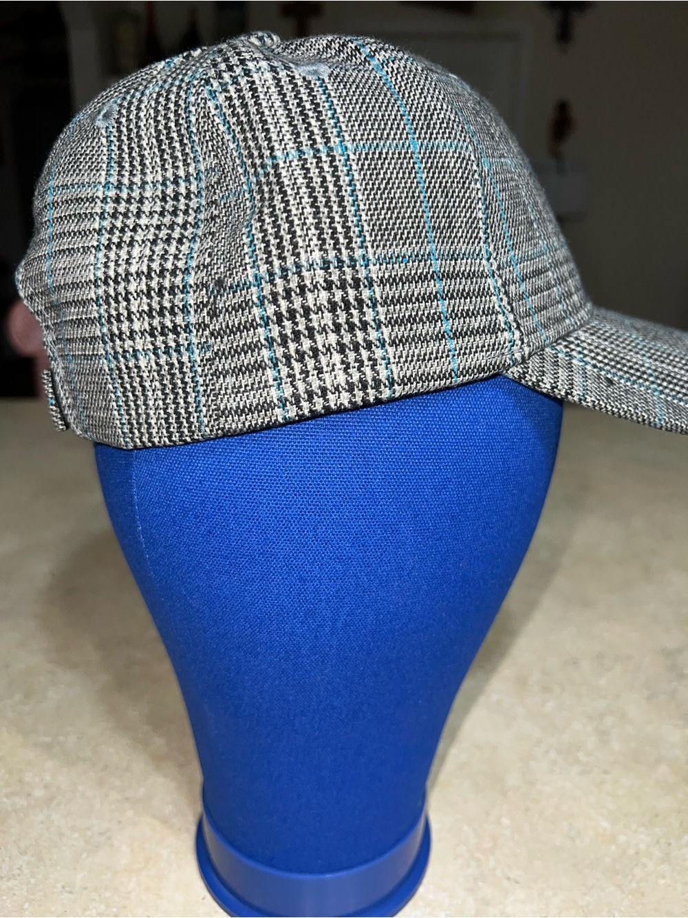 Plaid Baseball Cap with Blue Windowpane Accent - Men's Hat